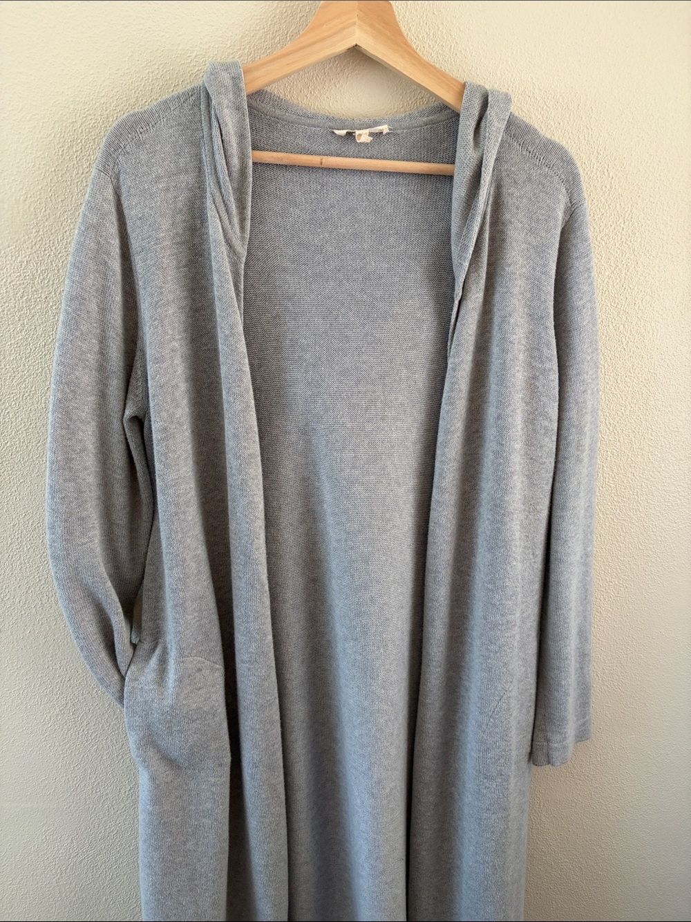 Eileen Fisher 100% Organic Cotton long open front cardigan w/ hood | size medium